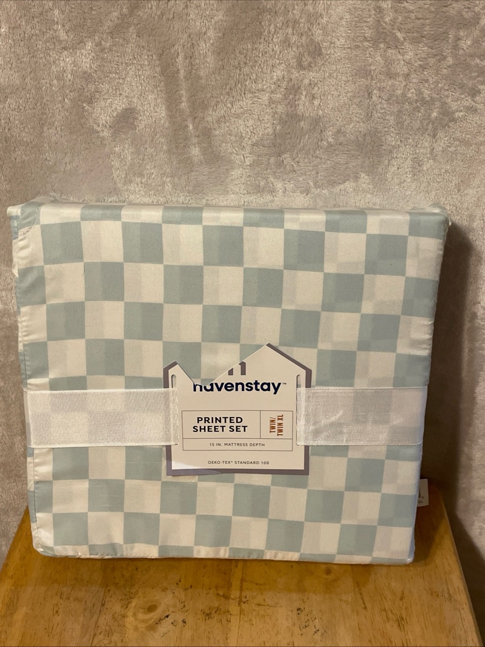 New Havenstay Printed Check Sheet Set in Light Blue & White twin/twin XL